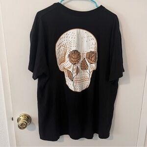 Chomp Skull Graphic Black Short Sleeve T-Shirt Roses Men’s Size XXL
